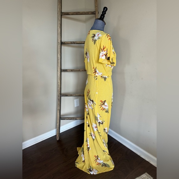 Heart of Marigold Yellow Tropical Print True Wrap Maxi Dress - Picture 8 of 16